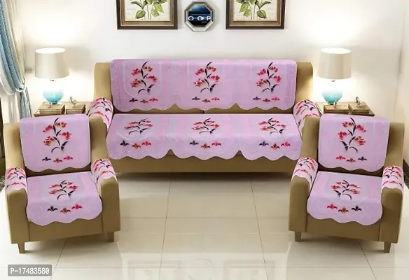 Cotton Fabric Floral Design Printed 5 Seater Sofa Cover Set-thumb0