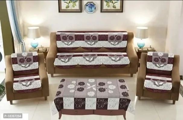 Attractive Print Home Decor 5 Seater Sofa Cover with Table Cover Cloth-thumb0