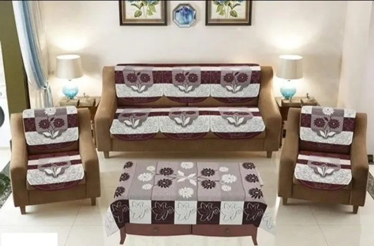 STITCHNEST Home D?cor Royal Look Net Cotton 10 Seater Sofa Cover Set with 1 Center Table Cover