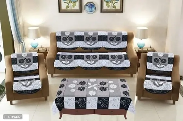 Attractive Printed Home Decor 5 Seater Sofa Cover with Table Cover