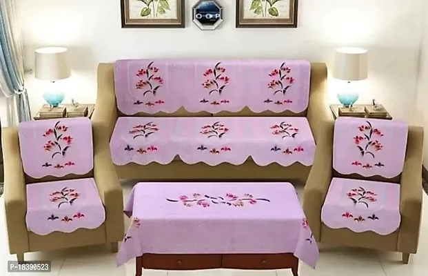 Flower Design Cotton 5 Seater Sofa Cover Set with Table Cloth-thumb0