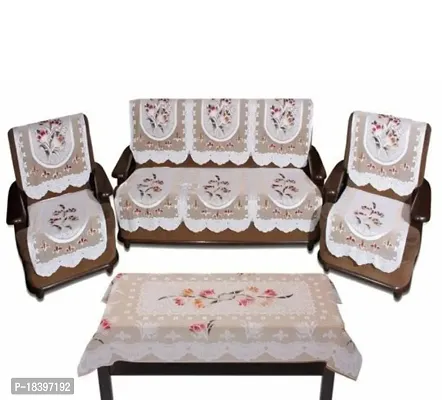 Flower Design Cotton 5 Seater Sofa Cover Set with Table Cloth-thumb0