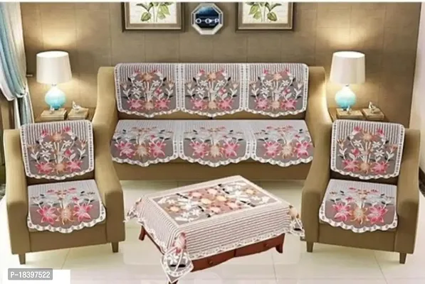 Flower Design Cotton 5 Seater Sofa Cover Set with Table Cloth