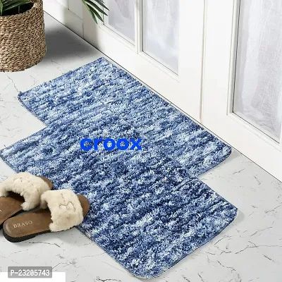 Home Decor Doormats Super Soft Anti Skid Water Absorbent and Machine Washable Luxury Mats for Bathroom, Kitchen, Entrance Pack Of 2 (Blue)-thumb0