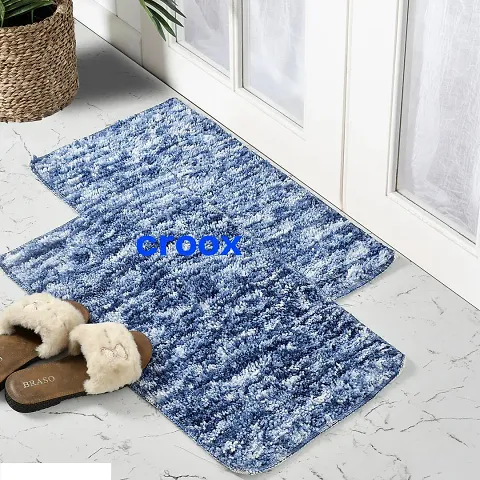 Home Decor Doormats Super Soft Anti Skid Water Absorbent and Machine Washable Luxury Mats for Bathroom, Kitchen, Entrance Pack Of 2 (Blue)