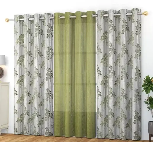 Polartains 3 Piece Elegant Polyester Floral Flower Curtains Combo Curtains Set