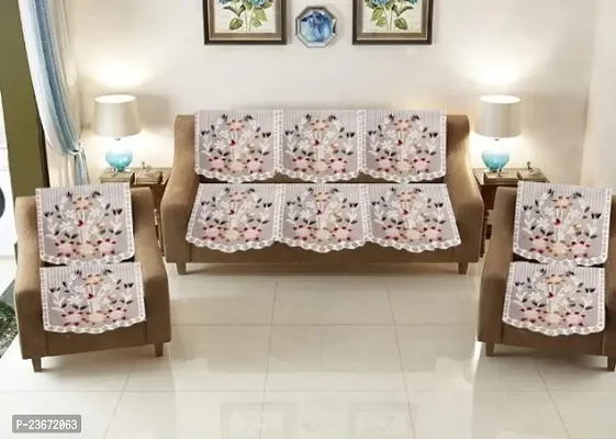 Home Decor Cotton Net Floral Design 5 Seater Sofa Cover Set-thumb0