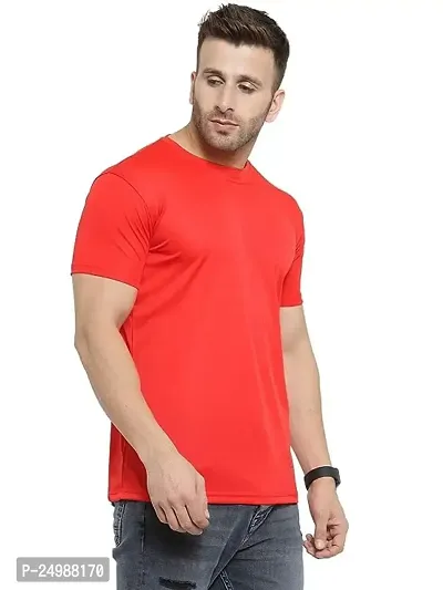 Ritravi Lifestyle Men's Regular Fit Casual Solid Short Sleeve 100% Polyester Dry Fit Crew Neck T-Shirt-thumb3