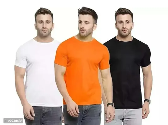 Stylish Fancy Polyester Solid Round Neck T-Shirts For Men Pack Of 3-thumb0