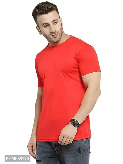 Ritravi Lifestyle Men's Regular Fit Casual Solid Short Sleeve 100% Polyester Dry Fit Crew Neck T-Shirt-thumb4