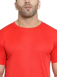 Ritravi Lifestyle Men's Regular Fit Casual Solid Short Sleeve 100% Polyester Dry Fit Crew Neck T-Shirt-thumb4