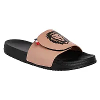 Stylish Brown Synthetic Leather Printed Sliders For Men-thumb1
