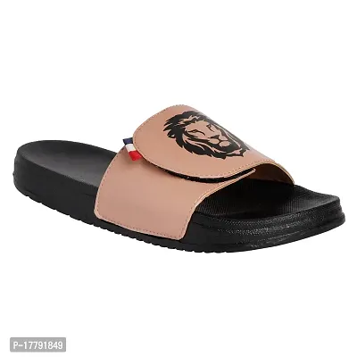 Stylish Brown Synthetic Leather Printed Sliders For Men-thumb2
