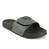 Stylish Green Synthetic Leather Printed Sliders For Men-thumb1