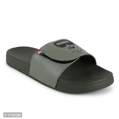 Stylish Green Synthetic Leather Printed Sliders For Men-thumb2