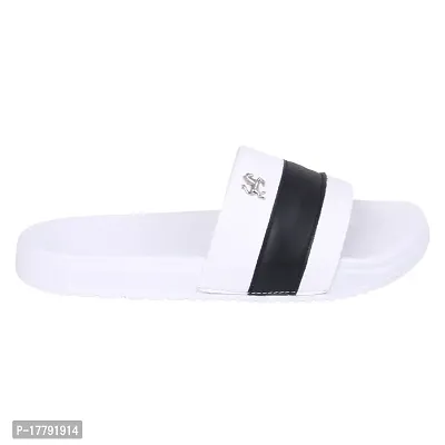 Stylish White Synthetic Leather Printed Sliders For Men-thumb3