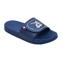 Stylish Navy Blue Synthetic Leather Printed Sliders For Men-thumb1