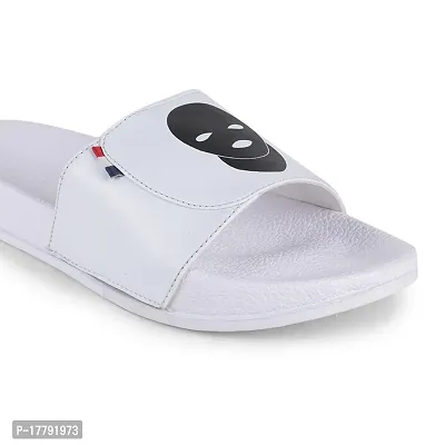 Stylish White Synthetic Leather Printed Sliders For Men-thumb5