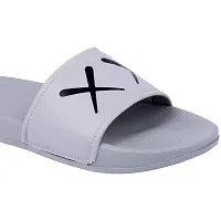 Stylish Grey Synthetic Leather Printed Sliders For Men-thumb2