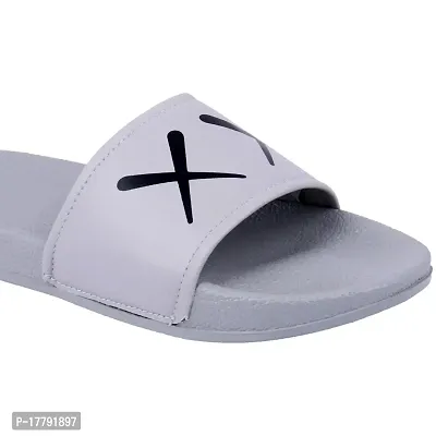 Stylish Grey Synthetic Leather Printed Sliders For Men-thumb3