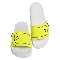 Stylish Yellow Synthetic Leather Printed Sliders For Men-thumb2