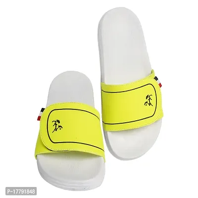 Stylish Yellow Synthetic Leather Printed Sliders For Men-thumb3