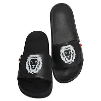 Stylish Black Synthetic Leather Printed Sliders For Men-thumb3