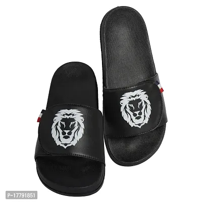 Stylish Black Synthetic Leather Printed Sliders For Men-thumb4
