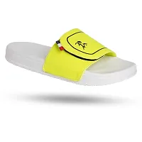 Stylish Yellow Synthetic Leather Printed Sliders For Men-thumb1