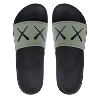 Stylish Green Synthetic Leather Printed Sliders For Men-thumb2