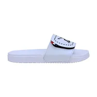 Stylish White Synthetic Leather Printed Sliders For Men-thumb2