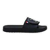 Stylish Black Synthetic Leather Printed Sliders For Men-thumb2