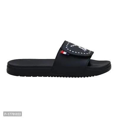 Stylish Black Synthetic Leather Printed Sliders For Men-thumb3