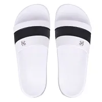 Stylish White Synthetic Leather Printed Sliders For Men-thumb3