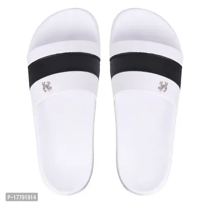 Stylish White Synthetic Leather Printed Sliders For Men-thumb4