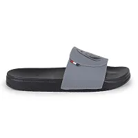 Stylish Grey Synthetic Leather Printed Sliders For Men-thumb3