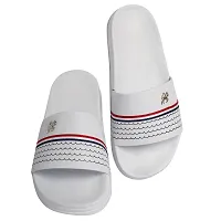 Stylish White Synthetic Leather Printed Sliders For Men-thumb3