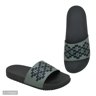 Stylish Green Synthetic Leather Printed Sliders For Men