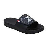 Stylish Black Synthetic Leather Printed Sliders For Men-thumb1