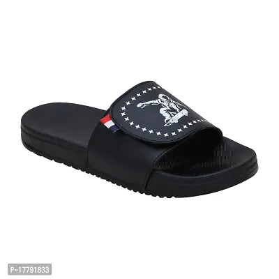 Stylish Black Synthetic Leather Printed Sliders For Men-thumb2