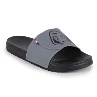 Stylish Grey Synthetic Leather Printed Sliders For Men-thumb1