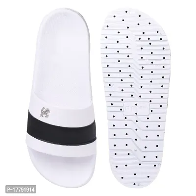 Stylish White Synthetic Leather Printed Sliders For Men-thumb5