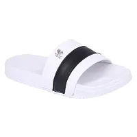 Stylish White Synthetic Leather Printed Sliders For Men-thumb1