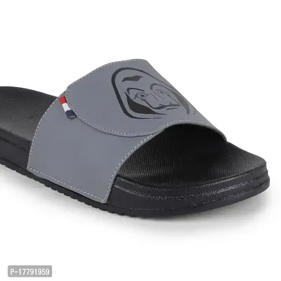Stylish Grey Synthetic Leather Printed Sliders For Men-thumb5