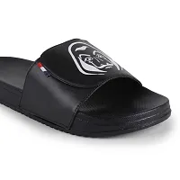 Stylish Black Synthetic Leather Printed Sliders For Men-thumb4