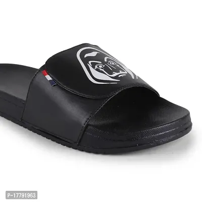 Stylish Black Synthetic Leather Printed Sliders For Men-thumb5