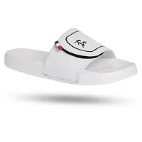 Stylish White Synthetic Leather Printed Sliders For Men-thumb1