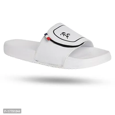 Stylish White Synthetic Leather Printed Sliders For Men-thumb2