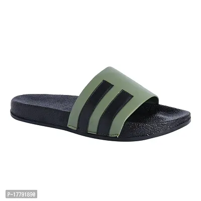 Stylish Green Synthetic Leather Printed Sliders For Men