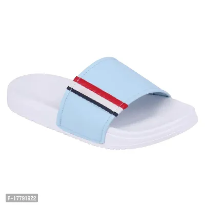 Stylish Blue Synthetic Leather Printed Sliders For Men-thumb0